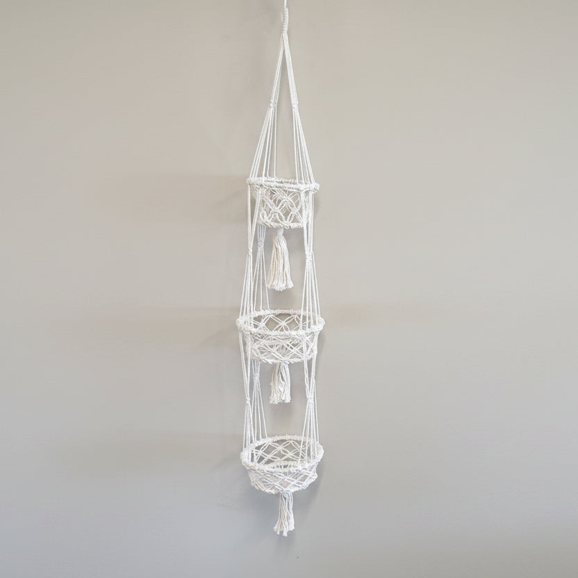 Marcrame Pot Plant Hanger - 3 Tier 20cm White Pot Plant Hangers & Holders at World Of Decor NZ
