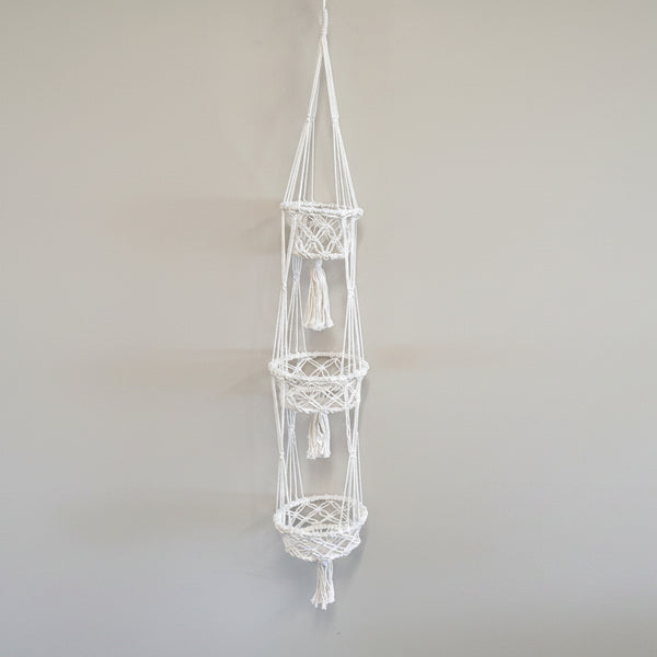 Marcrame Pot Plant Hanger - 3 Tier 20cm White Pot Plant Hangers & Holders at World Of Decor NZ