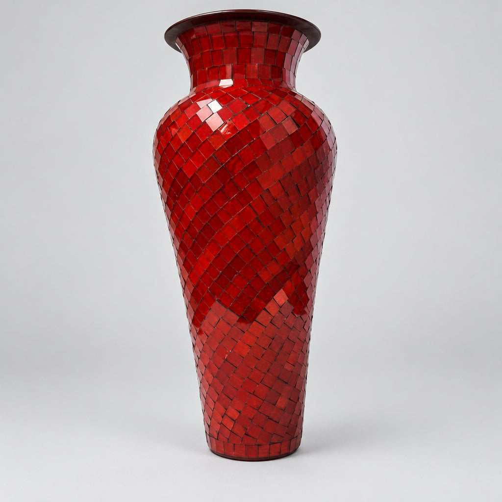 MOSAIC BOTTLE VASE RED PLAIN 60CM VASES at World Of Decor NZ