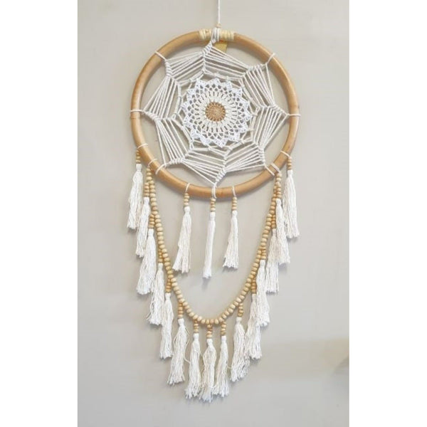 Rattan Dream Catcher Tassels & Beads - Mustard Dream Catchers at World Of Decor NZ