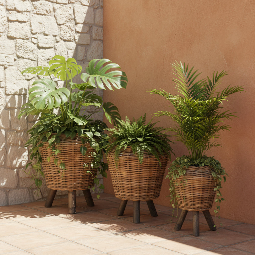 Rattan Planter Stand Medium Cane & Rattan at World Of Decor NZ