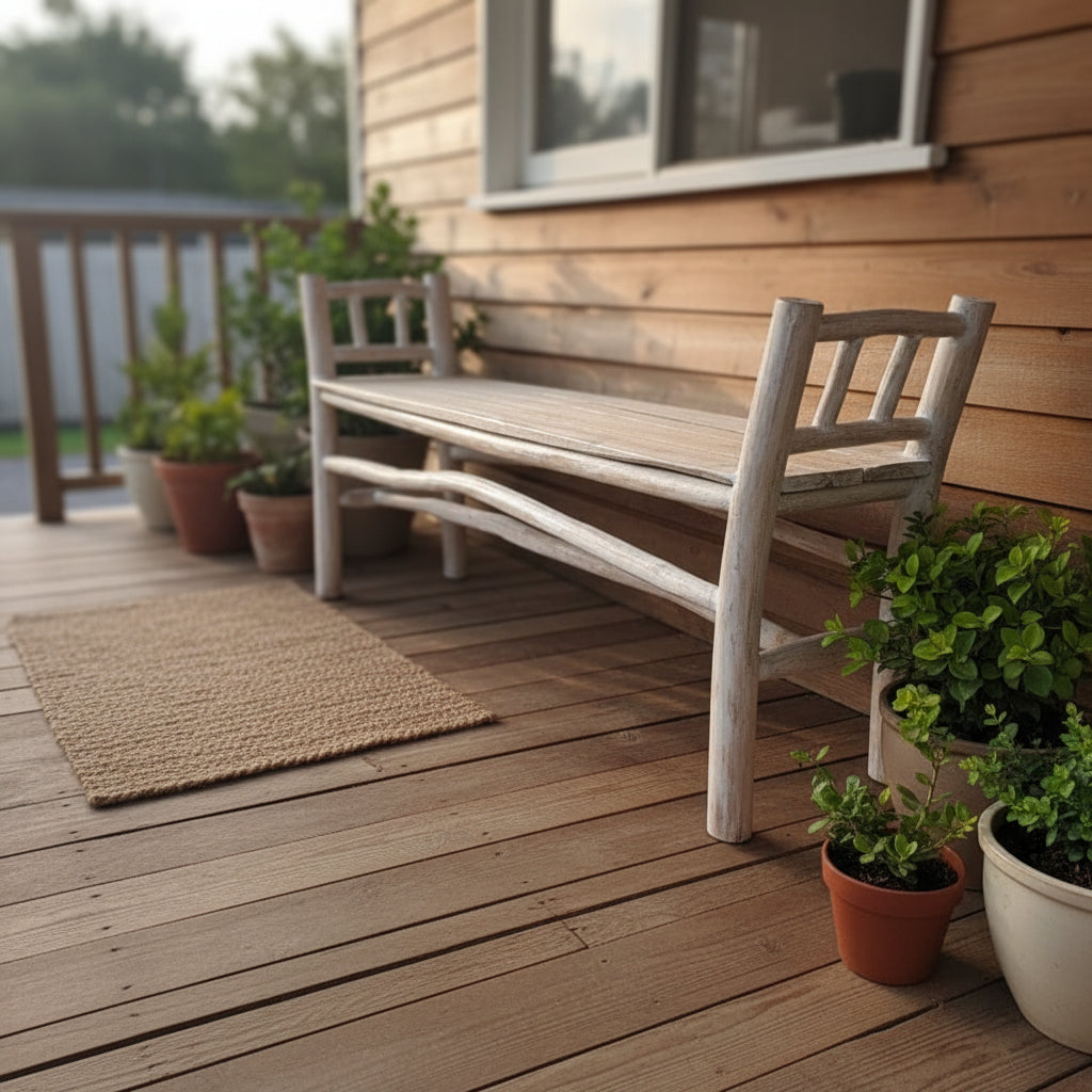 Rustick Teak Bench Seat - Whitewash CHAIR at World Of Decor NZ