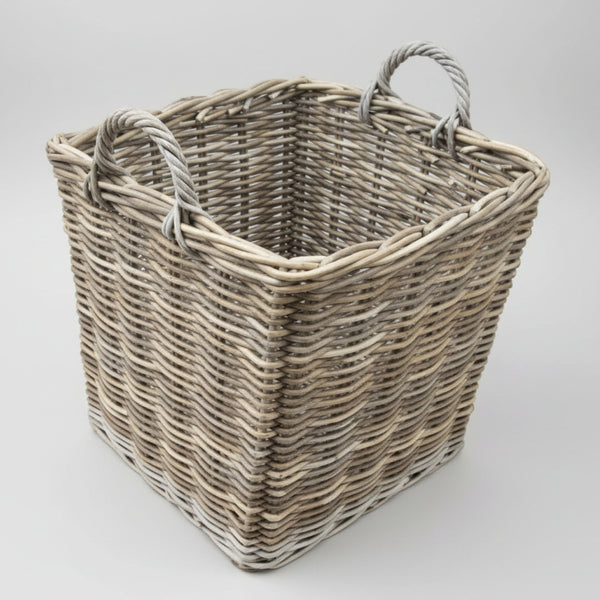 Square Cane Log Basket Grey Wash Color Cane & Rattan at World Of Decor NZ