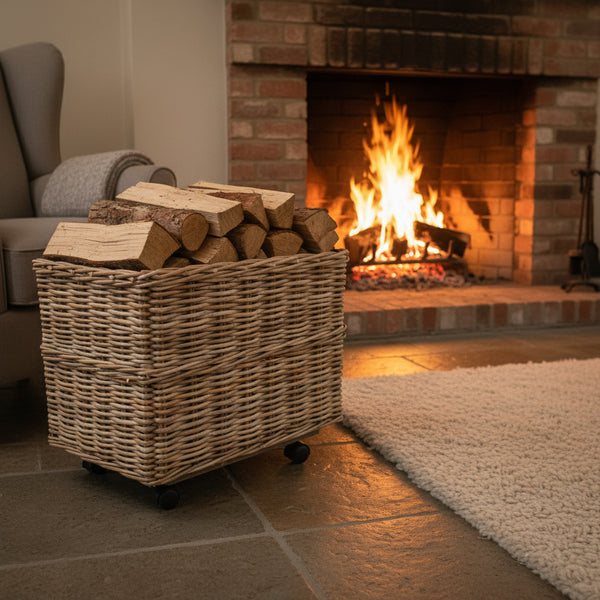 Storage Basket on Wheels Grey - Small Cane & Rattan at World Of Decor NZ