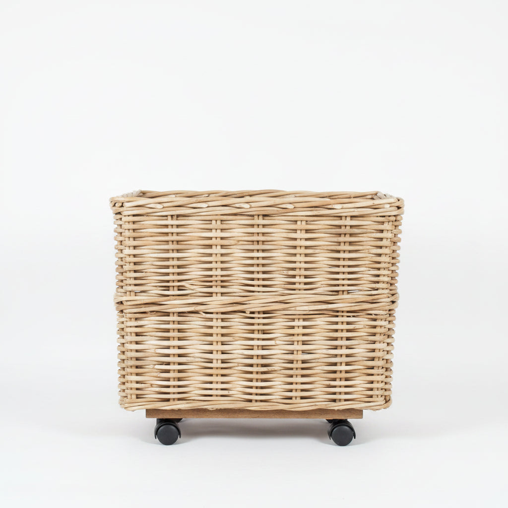 Storage Basket on Wheels Grey - Large Cane & Rattan at World Of Decor NZ
