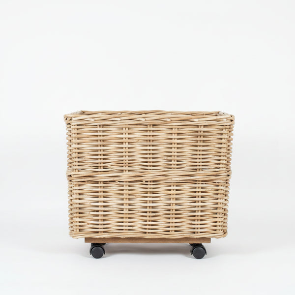 Storage Basket on Wheels Grey - Large Cane & Rattan at World Of Decor NZ