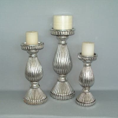 Ribbed chrome Candle Stick Holder 32cm at World Of Decor NZ