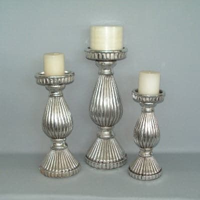Ribbed chrome Candle Stick Holder 46cm CANDLES HOLDER at World Of Decor NZ