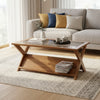 Teak Glass Top Coffee Table with Built - In Magazine Rack - Natural COFFEE TABLE at World Of Decor NZ
