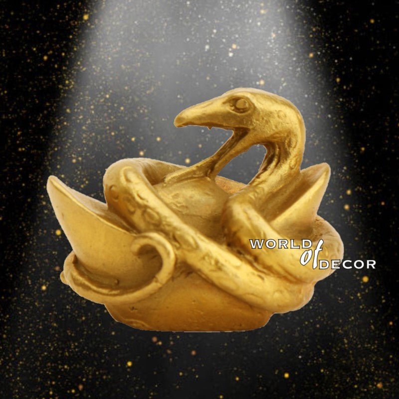 Brass Zodiac - Snake with Gold Ingot FENG SHUI PRODUCTS at World Of Decor NZ