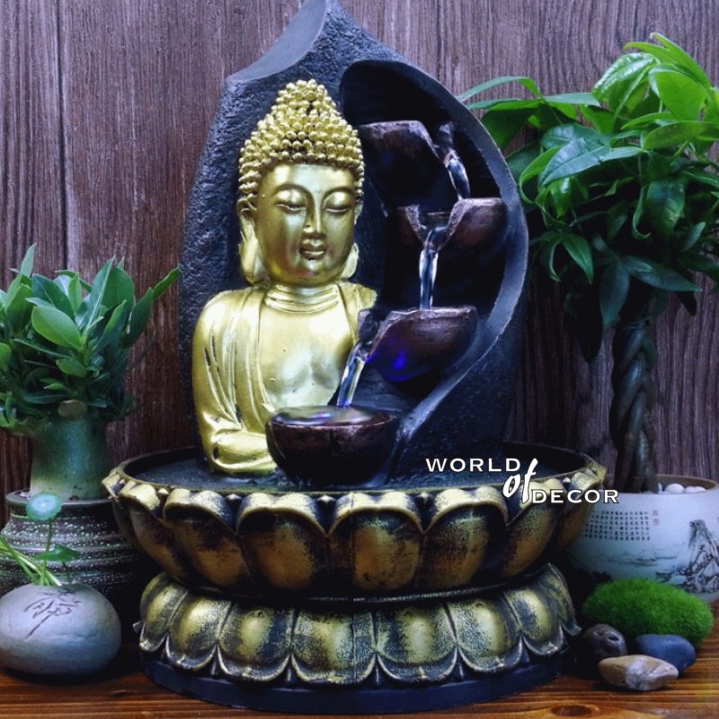 4 Tier Water Fountain Gold Buddha WATER FOUNTAIN at World Of Decor NZ