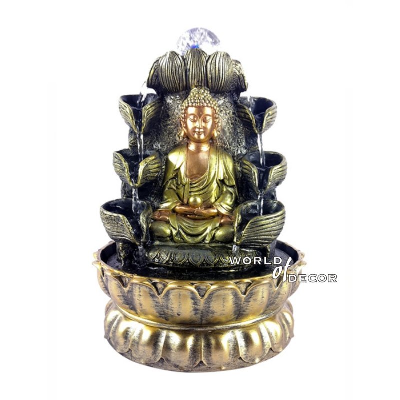 8 Tier Water Fountain Lotus Flower Gold Meditative Buddha W Rolling ...