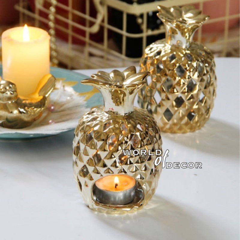 Pineapple Gold Tealight Holder CANDLES HOLDER at World Of Decor NZ