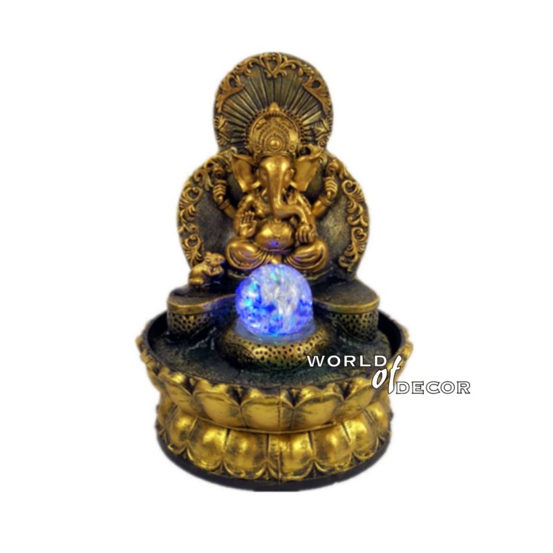 Gold Ganesh With Rolling Ball Water Fountain WATER FOUNTAIN at World Of Decor NZ