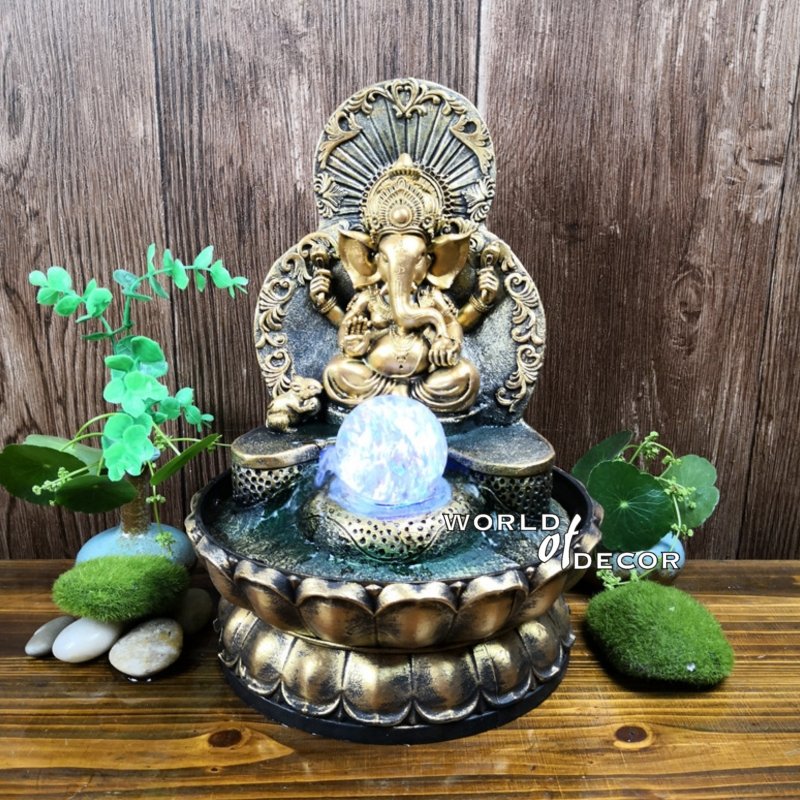 Gold Ganesh With Rolling Ball Water Fountain WATER FOUNTAIN at World Of Decor NZ
