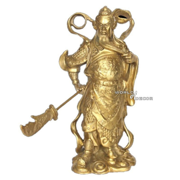 Brass Guan Gong/Kuan Kong Statue Standing with Dragon Sword 23cm at World Of Decor NZ