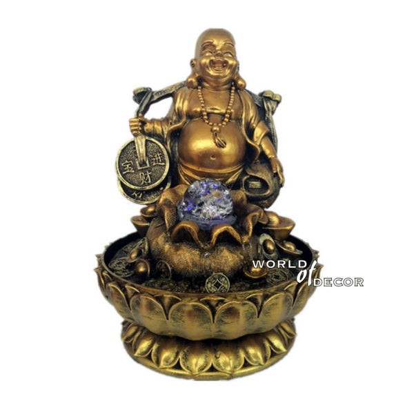 Good Fortune Lucky Buddha Gold Sack Water Fountain at World Of Decor NZ