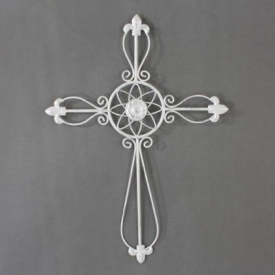 Iron Cross with Flower Wall Art-White at World Of Decor NZ