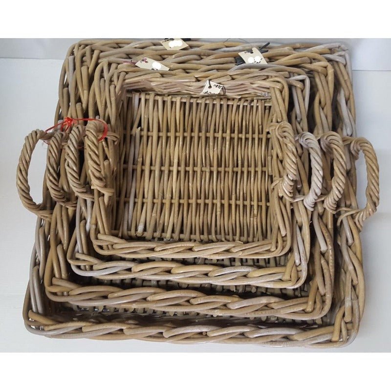 Rattan Square Tray w Handle Grey Color - S BASKET at World Of Decor NZ