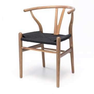 Wishbone Chair Natural Oak Black Rope Seat FURNITURE at World Of Decor NZ