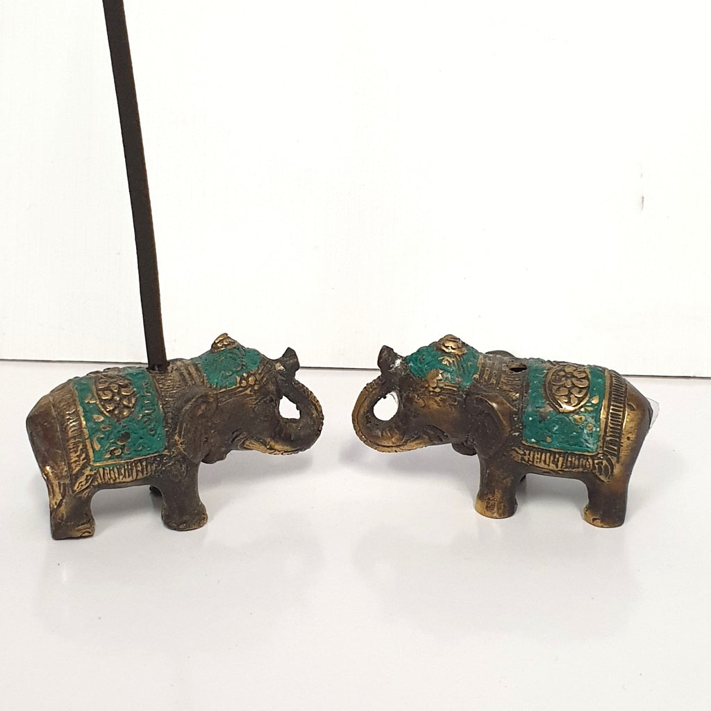Brass Elephant 4cm - Green SCULPTURE/ORNAMENT & ANIMAL at World Of Decor NZ