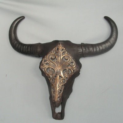 Carved Bull Head Black Gold at World Of Decor NZ