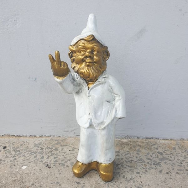 Cheeky Gnome 2 Fingers - Rustick White Poly Resin Figurines & Animals at World Of Decor NZ