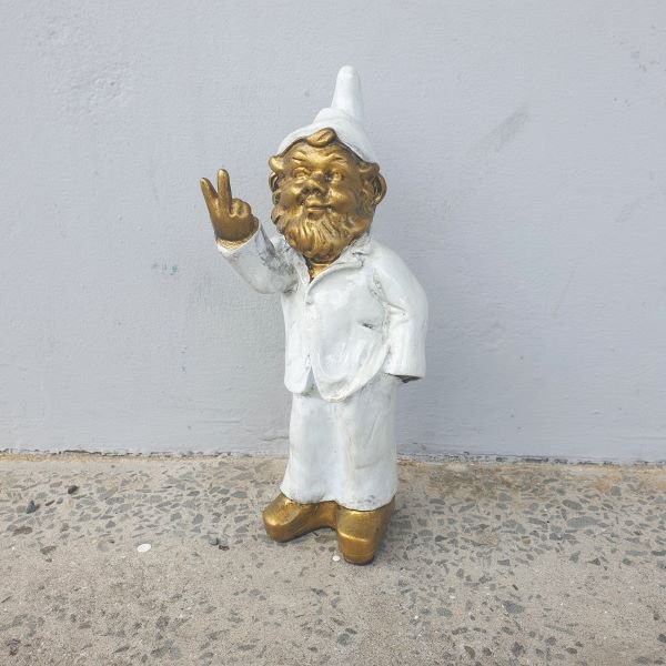 Cheeky Gnome 2 Fingers - Rustick White Poly Resin Figurines & Animals at World Of Decor NZ