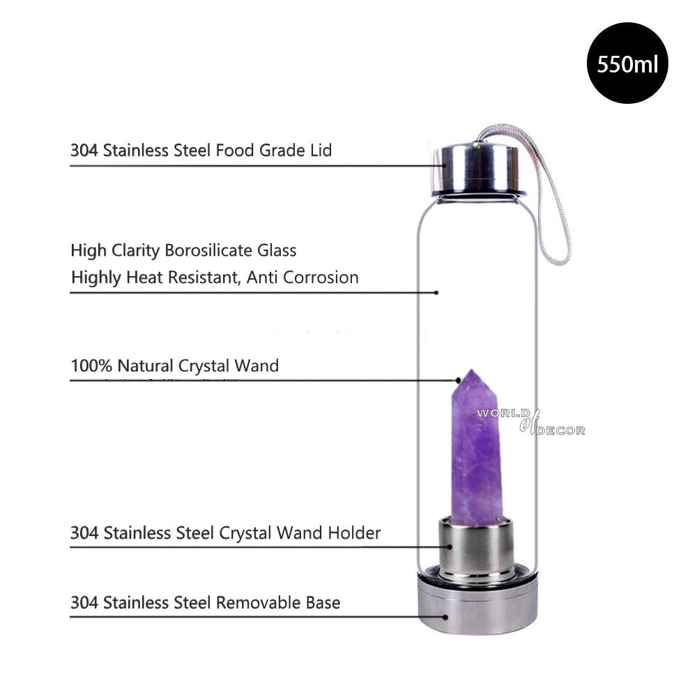 Crystal Water Bottle - Brazilian Amethyst Point CRYSTAL BOTTLE at World Of Decor NZ
