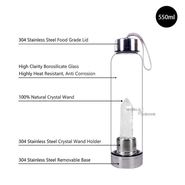 Crystal Water Bottle-Clear Quartz Point at World Of Decor NZ