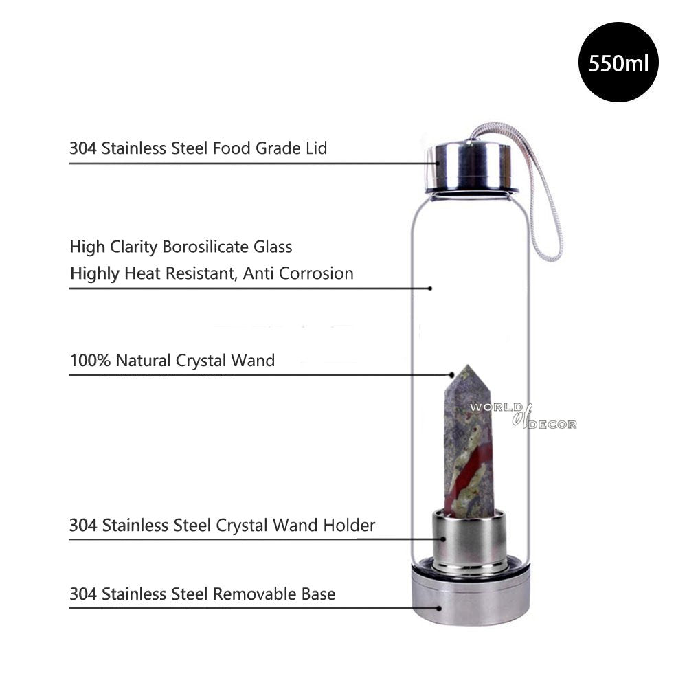 Crystal Water Bottle - Dragon Bloodstone Point CRYSTAL BOTTLE at World Of Decor NZ