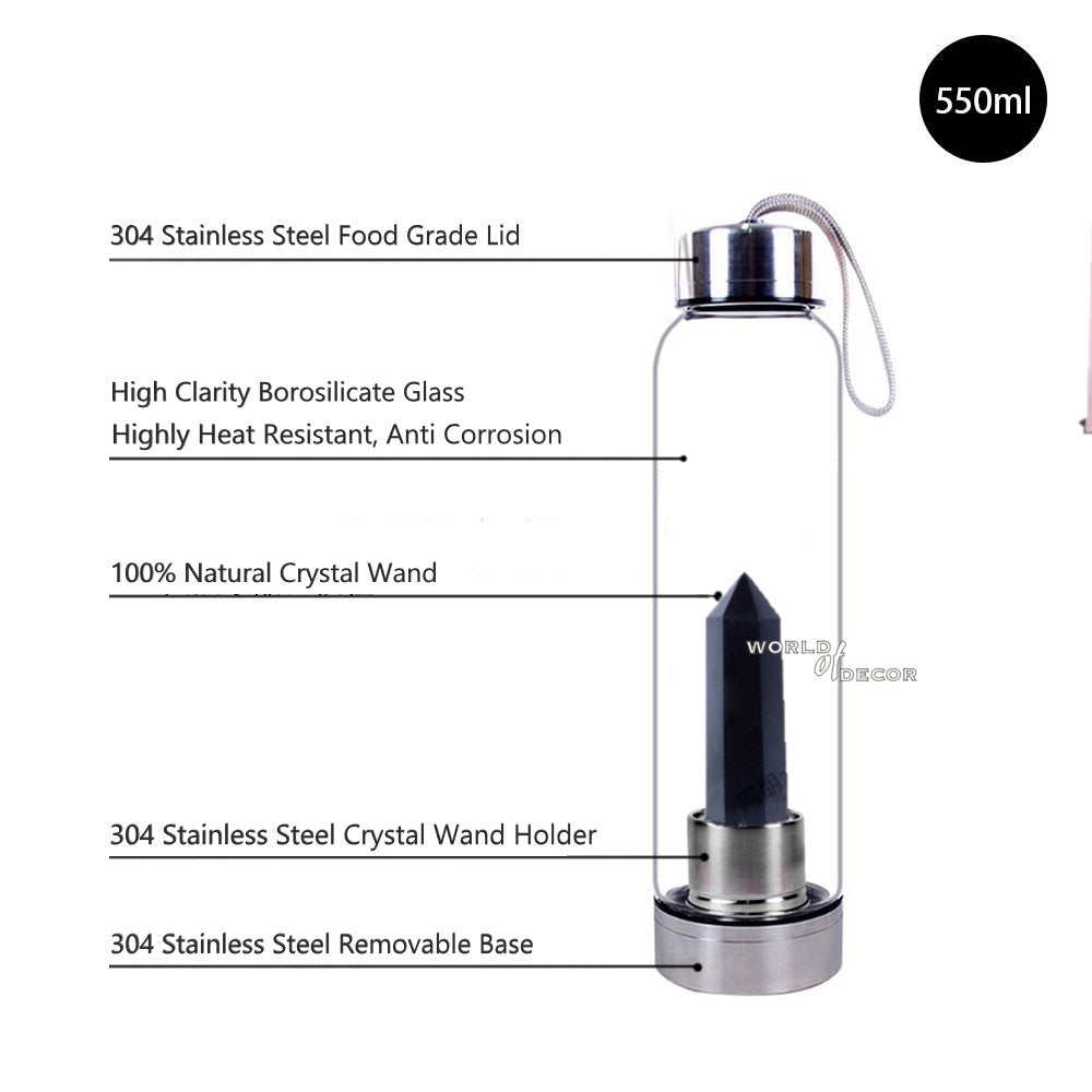 Crystal Water Bottle - Obsidian Point CRYSTAL BOTTLE at World Of Decor NZ