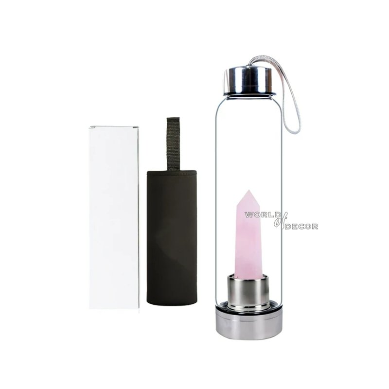 Crystal Water Bottle - Rose Quartz Point CRYSTAL BOTTLE at World Of Decor NZ
