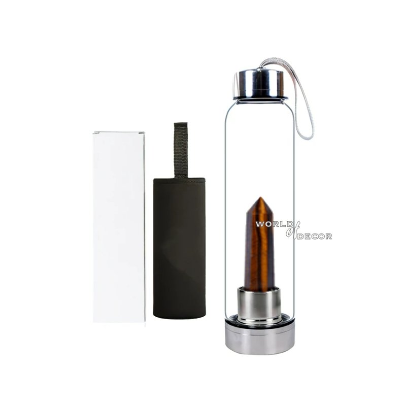 Crystal Water Bottle - Tiger Eye Point CRYSTAL BOTTLE at World Of Decor NZ
