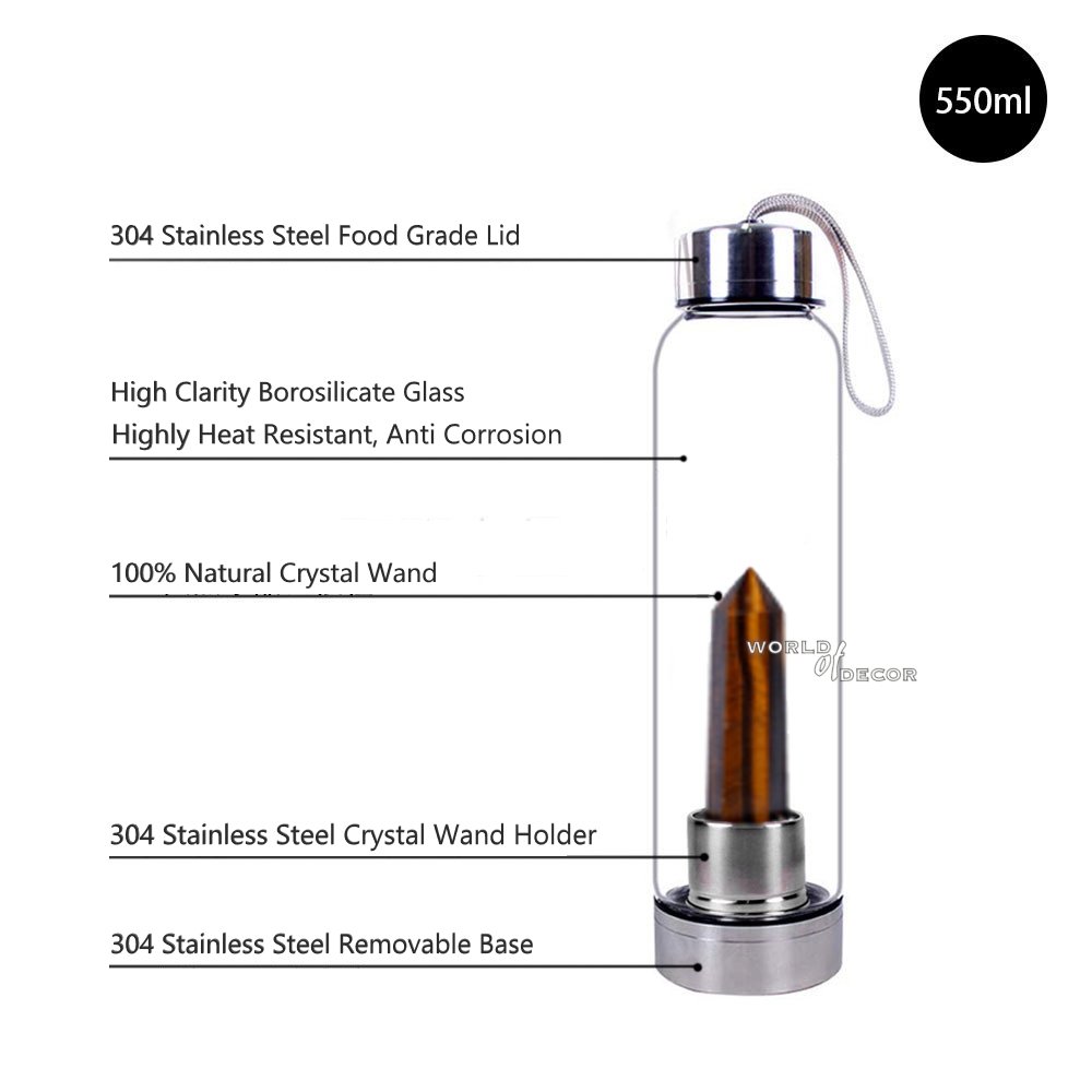 Crystal Water Bottle - Tiger Eye Point CRYSTAL BOTTLE at World Of Decor NZ