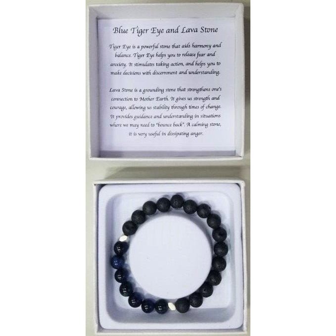 Dark Blue Tiger Eye & Lava Stone Bracelet CRYSTAL at World Of Decor NZ