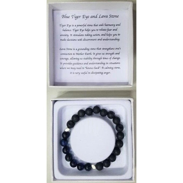 Dark Blue Tiger Eye & Lava Stone Bracelet CRYSTAL at World Of Decor NZ
