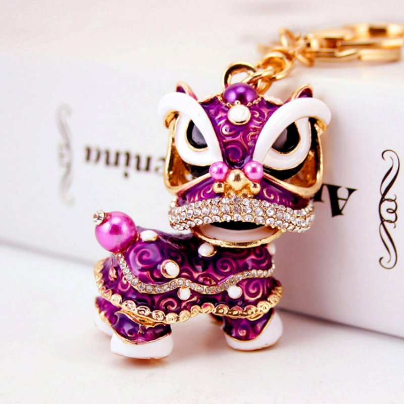Diamante Key Ring-Lion Dance Purple-World Of Decor