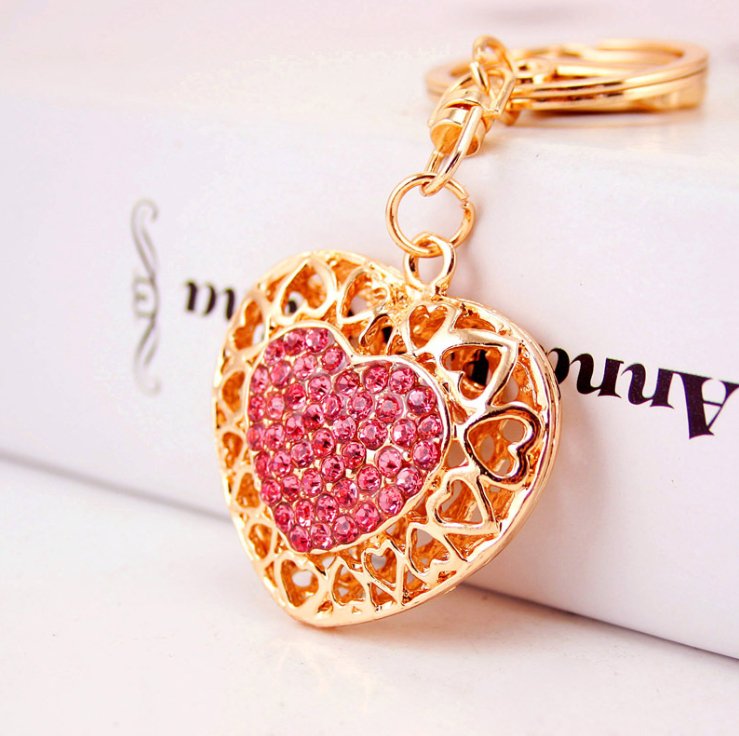 Pink Heart Key Rings Diamante Key Ring-Pink Heart-World Of Decor