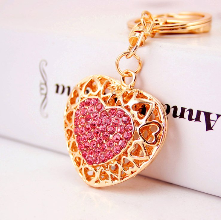 Diamante Key Ring Pink-Heart at World Of Decor NZ