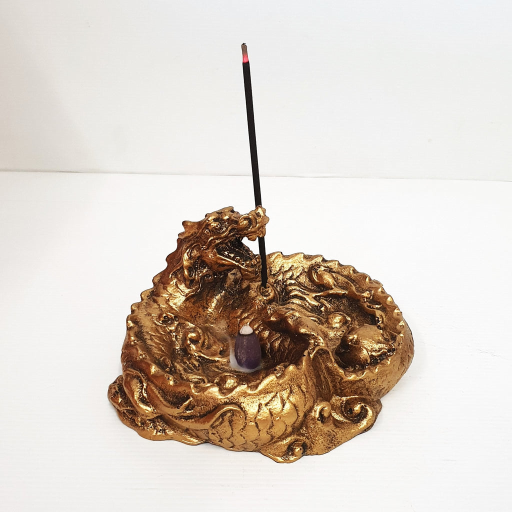 Round Dragon Incense Holder Gold Candle,Tealight & Incense Holders at World Of Decor NZ
