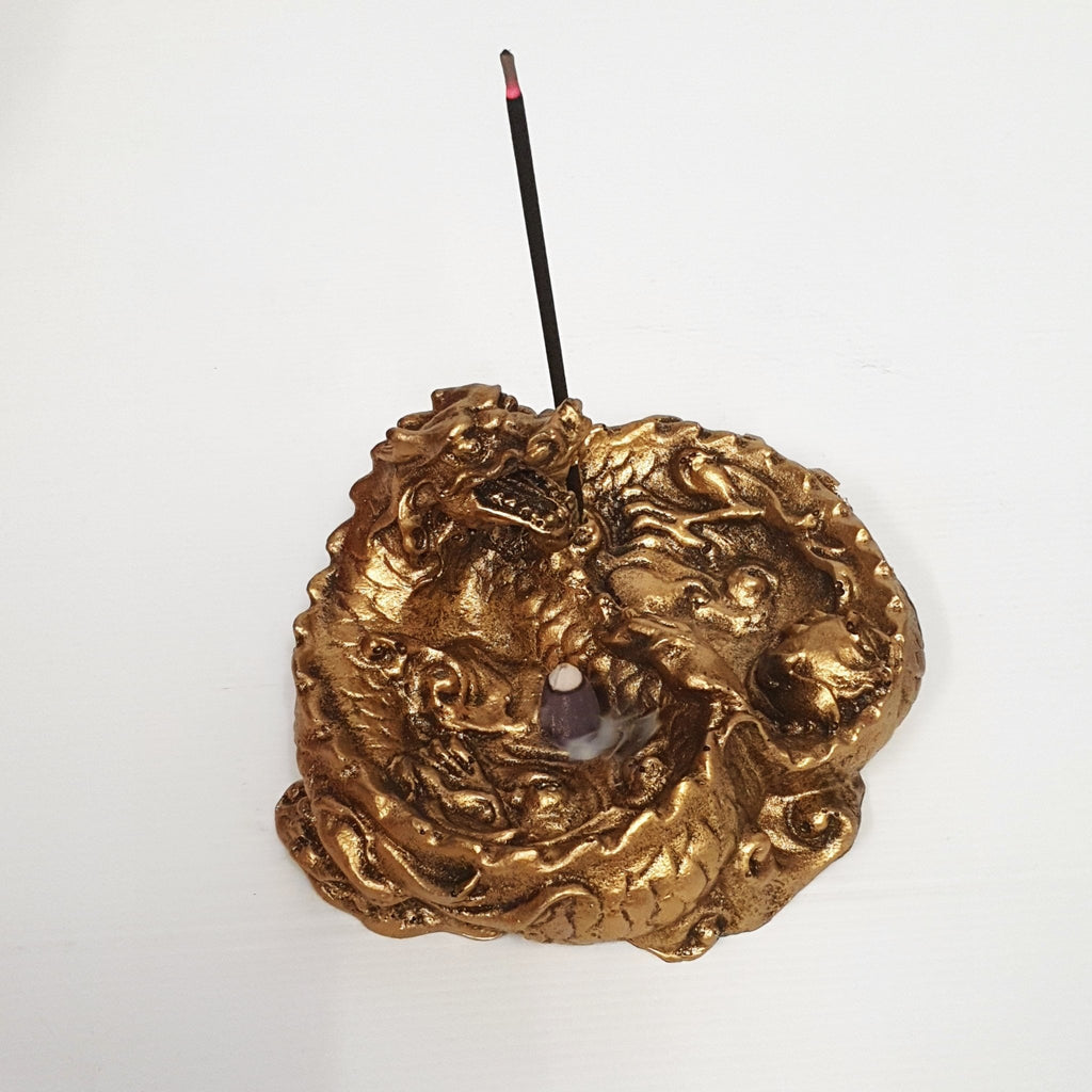 Round Dragon Incense Holder Gold Candle,Tealight & Incense Holders at World Of Decor NZ