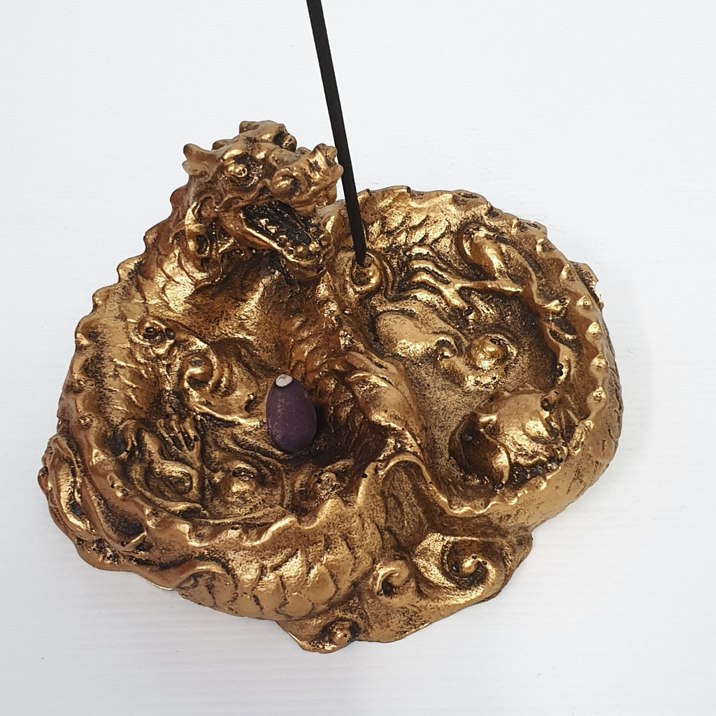 Round Dragon Incense Holder Gold Candle,Tealight & Incense Holders at World Of Decor NZ