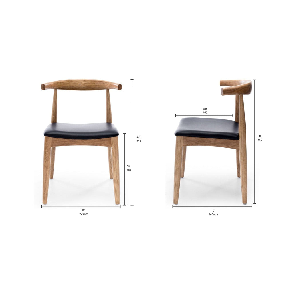 Elbow Chair Natural Oak with Black PU seat FURNITURE at World Of Decor NZ