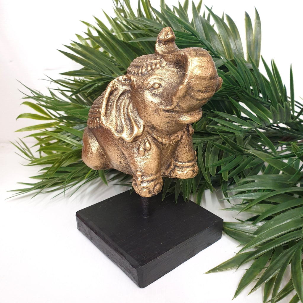Elephant On Stand Gold Poly Resin Figurines & Animals at World Of Decor NZ