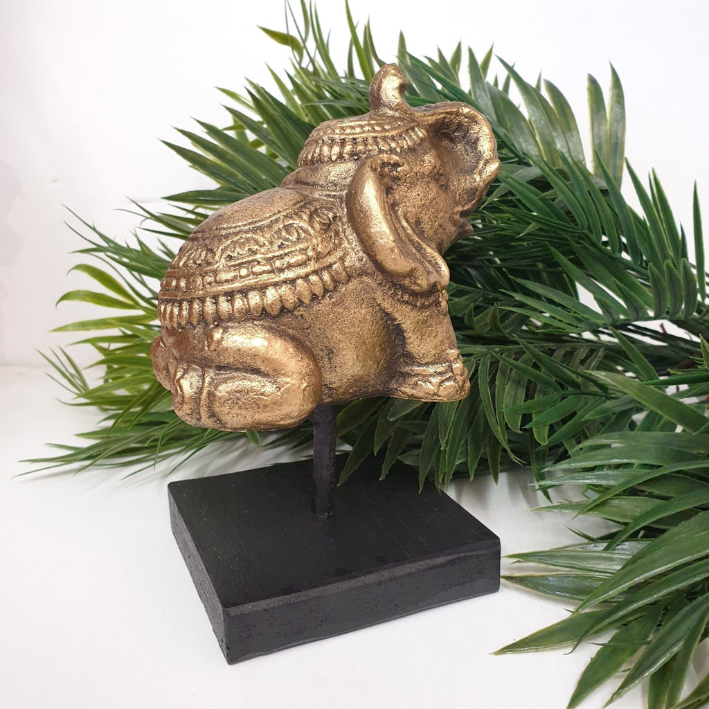 Elephant On Stand Gold Poly Resin Figurines & Animals at World Of Decor NZ