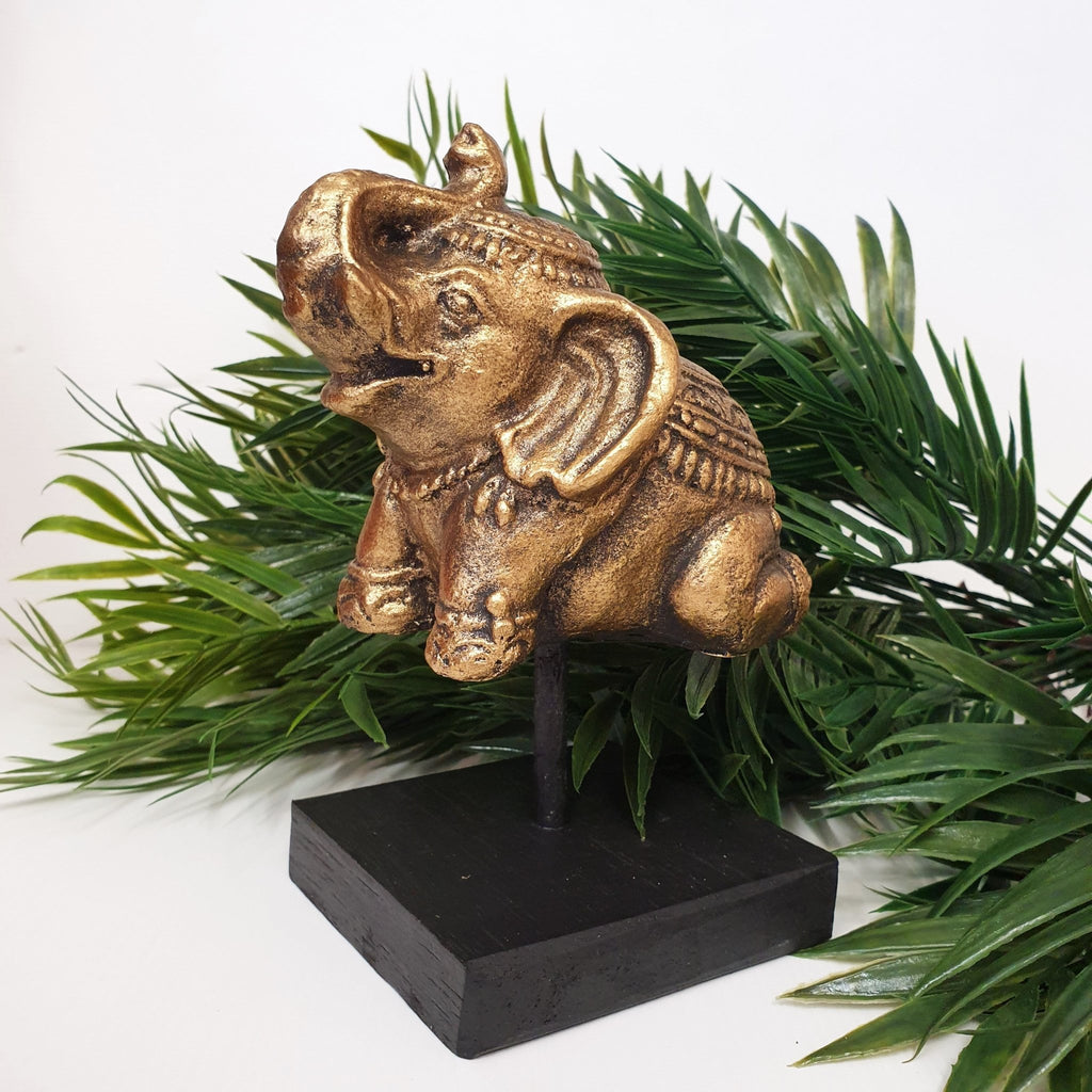 Elephant On Stand Gold Poly Resin Figurines & Animals at World Of Decor NZ