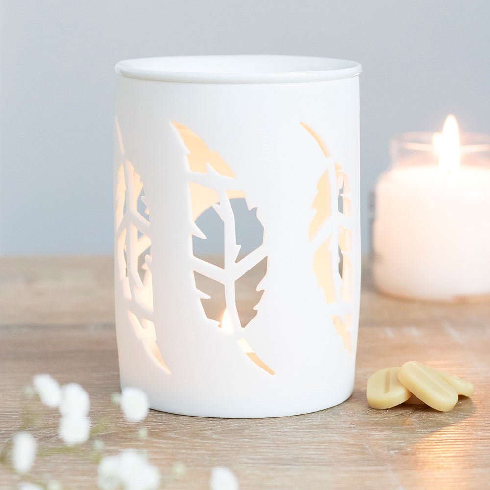White Feather Cut Out Oil Burner Aroma Diffuser and Essential Oil at World Of Decor NZ