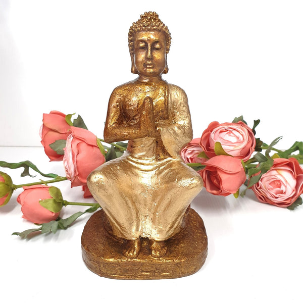Greeting Buddha Sitting on Lotus Stand Gold at World Of Decor NZ