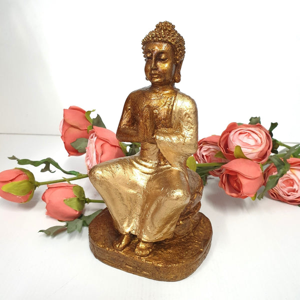 Greeting Buddha Sitting on Lotus Stand Gold at World Of Decor NZ